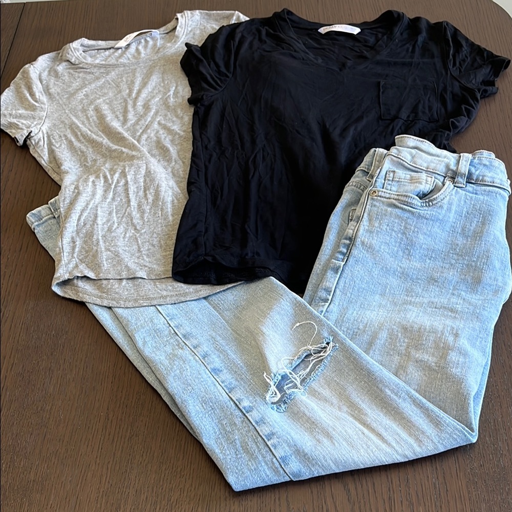 Urban Kids - Girls Cotton T-Shirts and Jeans Set, Black/Grey